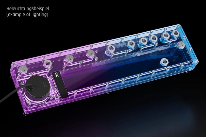 Produktbild Alphacool AGB Core Distro Plate 480 Links mit VPP D5 Apex Pumpe