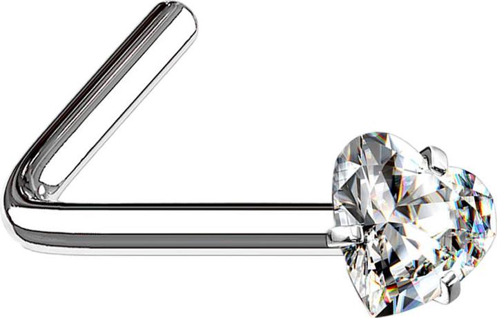 Produktbild Star Piercing Nasenstecker gewinkelt silber Kristallherz silber gefasst (Chirurgenstahl 316L, ohne Messing)