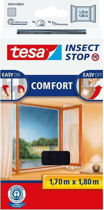 Produktbild tesa Insektenschutz COMFORT für Fenster, mit Klettband, selbstklebend, ohne Bohren (170 x 180 cm)