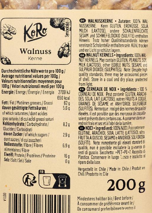 Nährwerte und Zutaten KoRo Walnusskerne (200 g)