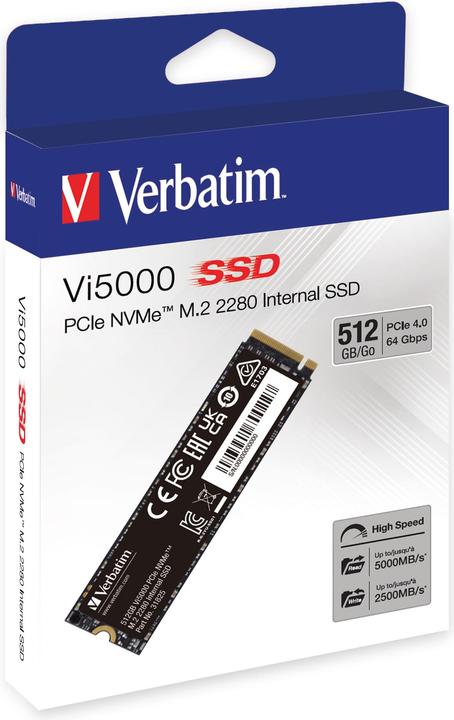 Image du produit Verbatim Vi5000 SSD M.2 512GB PCIe4 NVMe 31825 (512 Go, M.2 2280)