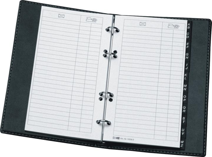 Actual product image Veloflex Exquisit telephone book, 4-round ring mechanism, 16 mm, A5, 145 x 225 mm, black (A5, 225 mm, 1 Piece)