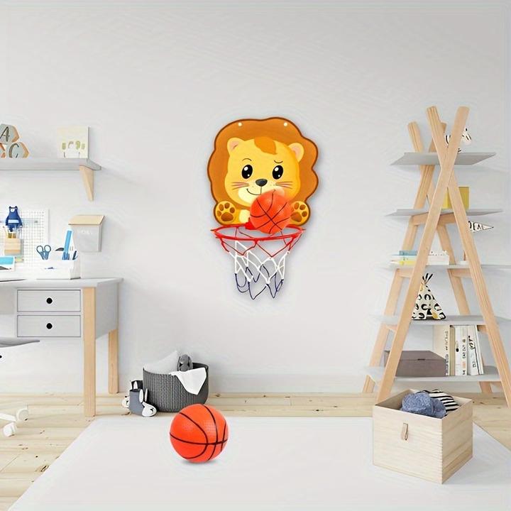 Actual product image Activity Board Mini basketball hoop stand set with lion, dinosaur, elephant jungle animals - Happy Birthday