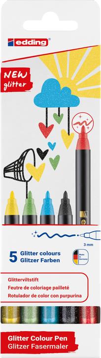 Actual product image Edding 1200 glitter fibre-tip pens set of 5 basic (Multicoloured, 5 x)