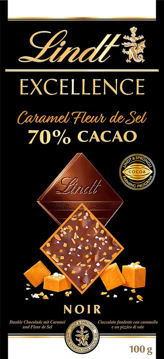 Produktbild Lindt Excellence Dunkel Caramel Fleur de Sel 70% Cacao Tafelschokolade (100 g)