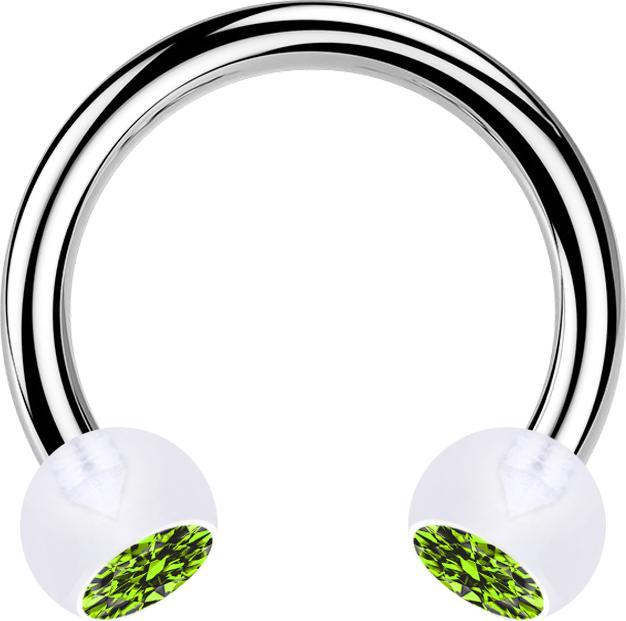 Produktbild Star Piercing Circular Barbell silber mit zwei Kugeln transparent Kristall hellgrün (ohne Messing, Bioflex, Chirurgenstahl 316L)