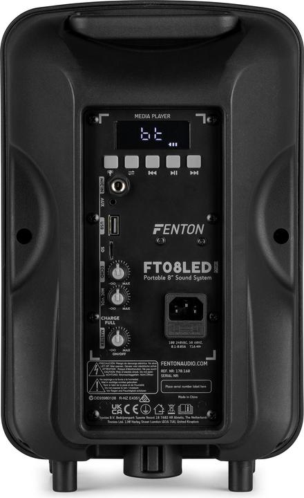 Produktbild Fenton Speaker Bluetooth - FT08LED MK2 karaoke box met LEDâ€™s, accu en microfoon - Voor (Aktiv)
