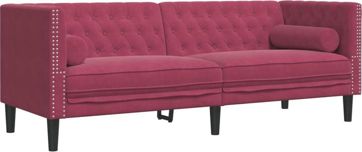 Produktbild VidaXL Chesterfield Sofa Nackenrollen 3-Sitzer Couch Polstersofa Weinrot Samt (Chesterfield)