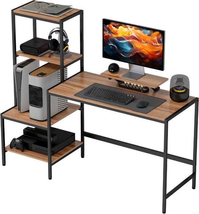 Immagine prodotto Swisshandel24 Schreibtisch Computertisch mit Monitorständer, CPU-Ständer, Druckerablage, Braun