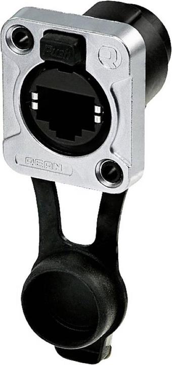 Actual product image Rean RJ45 feed-through panel jack, IP65, nickel-plated D-shape housing RRE8F-Z-000-1 B