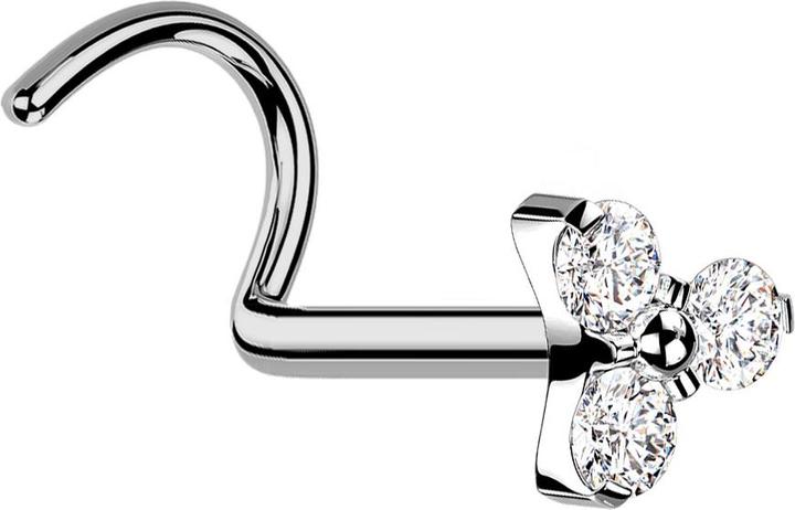 Produktbild Star Piercing Threadless Nasenstecker gebogen silber Dreieck drei Kristalle silber (ohne Messing, Titan G23)