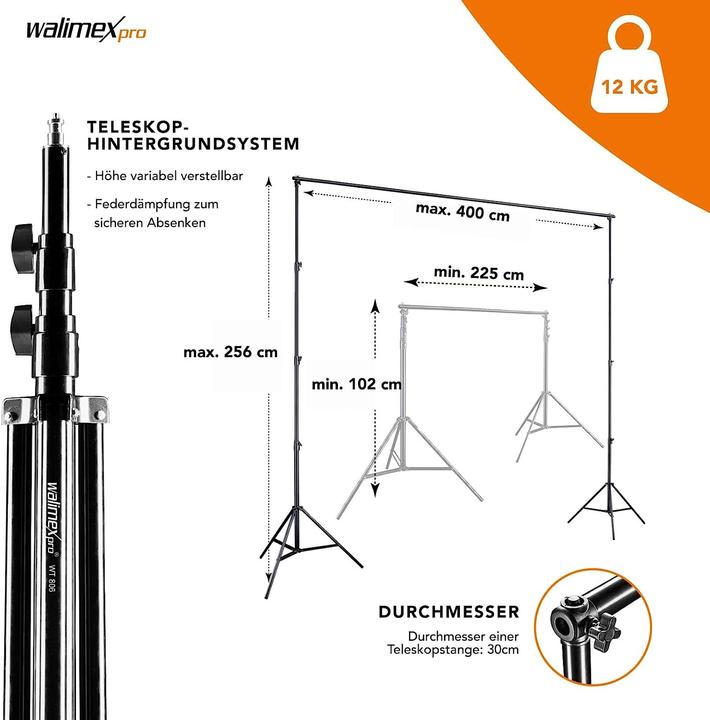 Immagine prodotto Walimex Sistema di sfondo telescopico 2,25-4m (400 cm, 256 cm)