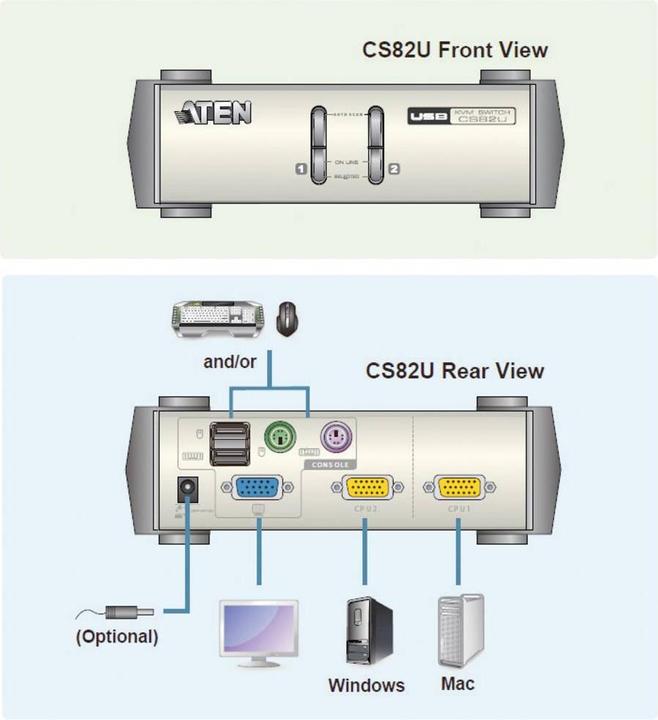 Produktbild Aten CS82U, 2 Port KVM Switch, USB, PS/2 & VGA