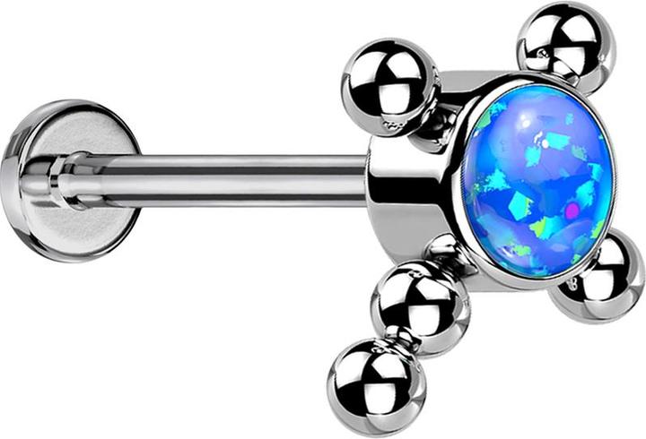 Produktbild Star Piercing Micro Threadless Labret silber Kreuz Kugeln Opal blau (ohne Messing, Titan G23)