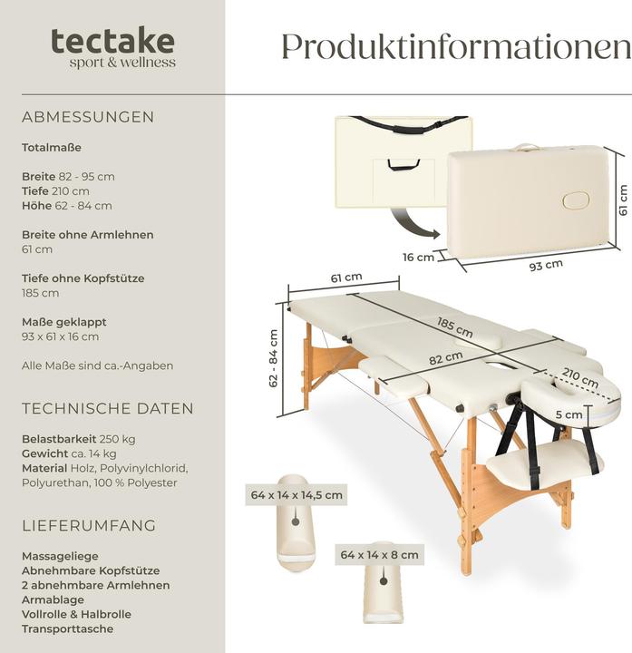 Produktbild tectake 2 Zonen Massageliege-Set Freddi mit 5cm Polsterung, Rollen und Holzgestell