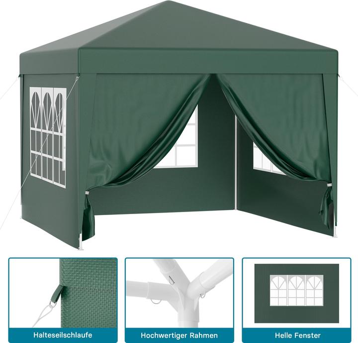 Produktbild Wiltec Pavillon 3x3m in Grün mit UV-Schutz 50+ Gartenpavillon Partyzelt Camping (300 cm, 300 cm)