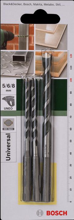 Produktbild Bosch Zubehör Mehrzweckbohrer-, Universalbohrer-Set, 3-teilig, SDS quick, 5 - 8 mm (5 mm, 6 mm, 8 mm)