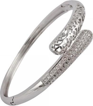 Actual product image Hermex LUXURY Platinum Plated Bangle Bracelet Charms Zirconia - Platinum (Copper-nickel alloy)