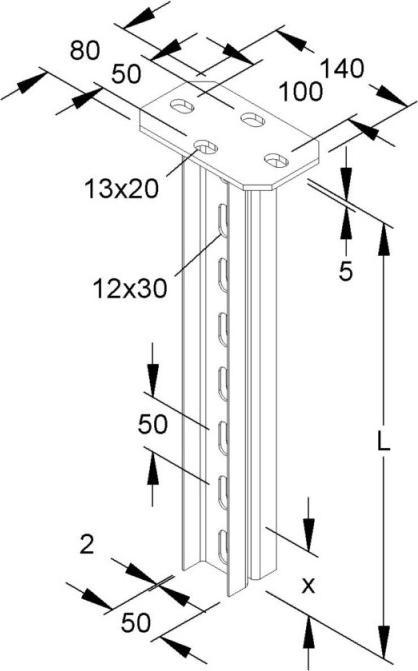 Image du produit Niedax NIE HDUF 50/300 E3 Manche de suspension, profilé en double U, 50X22x300 mm Acier inoxydable