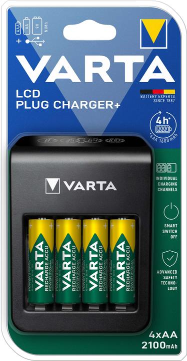 Varta LCD Plug Charger+ (1 Stk., AA, 2100 mAh, Ladegerät inkl. Akku)