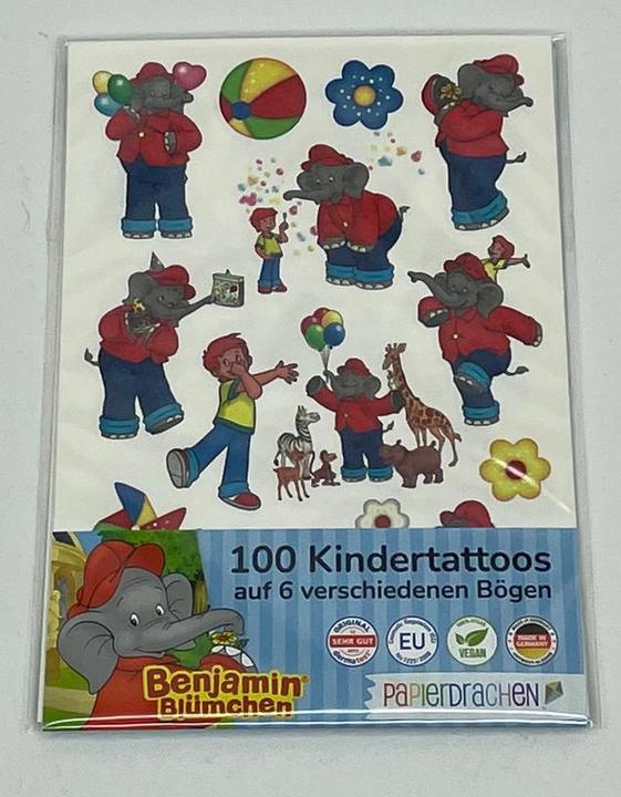 Actual product image Papierdrachen Children's tattoo - Set - Benjamin Blümchen (100 pieces 6 sheets)
