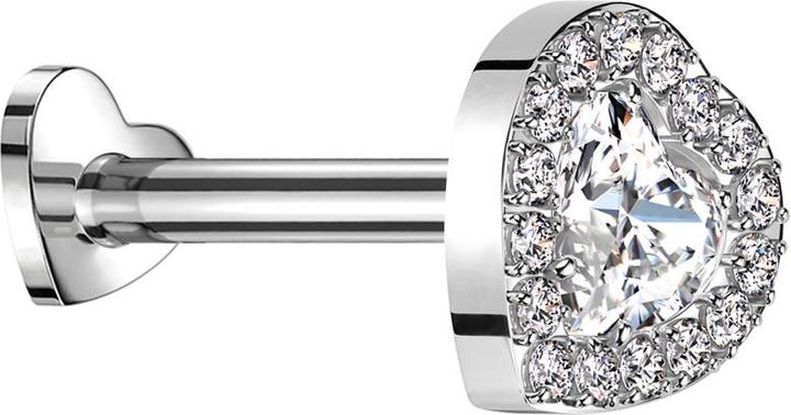 Image du produit Star Piercing Micro Threadless Labret Herz silber Kristallherz silber umrandende Kristalle silber (Titane G23, sans laiton)