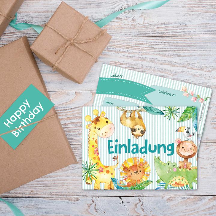 Produktbild Papierdrachen 12 Einladungskarten zum Geburtstag – Afrika Tiere (12 Stk.)