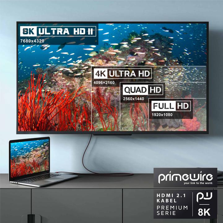 Immagine prodotto Primewire Cavo HDMI 2.1, 8K @ 120Hz / 4K @ 240Hz DSC, Ultra High Speed, rivestimento in nylon, HDR, ARC (1.50 m, HDMI)
