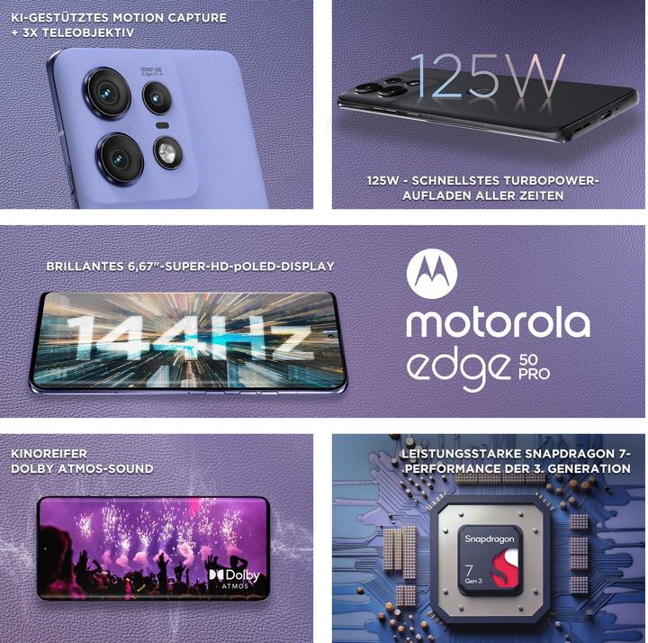 Produktbild Motorola Edge 50 Pro (512 GB, Luxe Lavender, 6.65", SIM + eSIM, 50 Mpx, 5G)