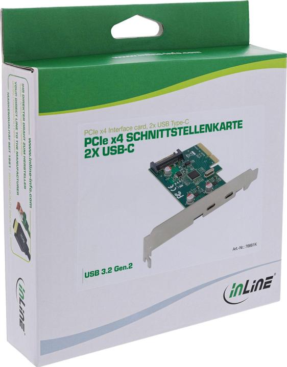 Image du produit InLine Carte d'interface, PCIe x4, USB 3.2 Gen.2, 2x USB-C