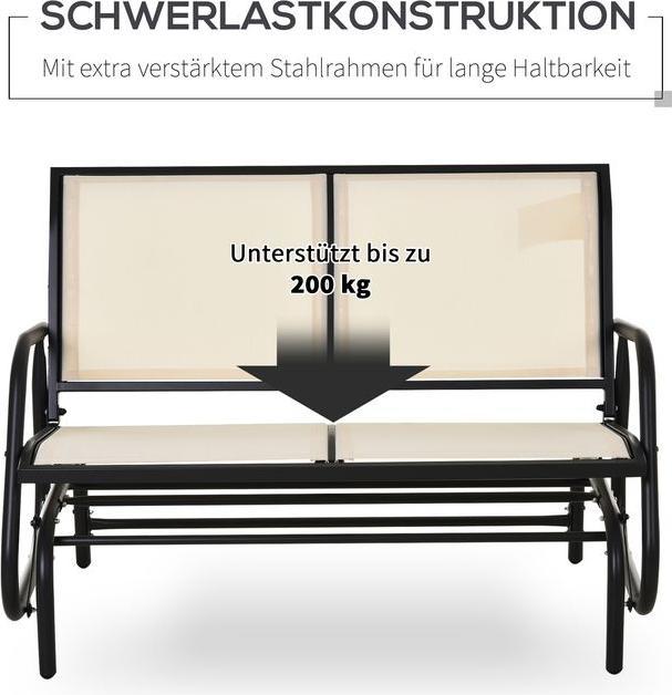 Actual product image Swisshandel24 Rocking chair 2-seater garden bench garden swing bench park bench metal black+beige 120x70x85cm
