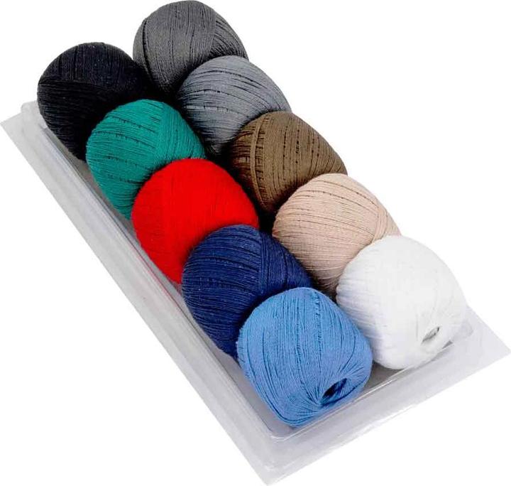 Actual product image ZKH Clear pack with cotton darning yarn, 10 balls of 20 m each, assorted colours