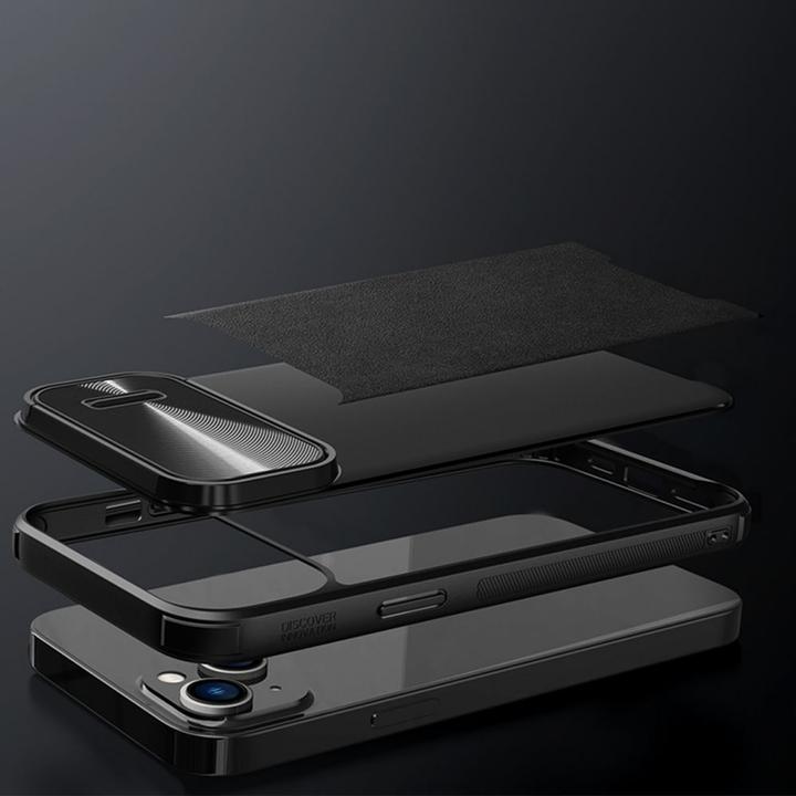 Actual product image Nillkin CamShield leather S case iPhone 14 Pro cover with camera cover blue (Apple iPhone 14 Pro)