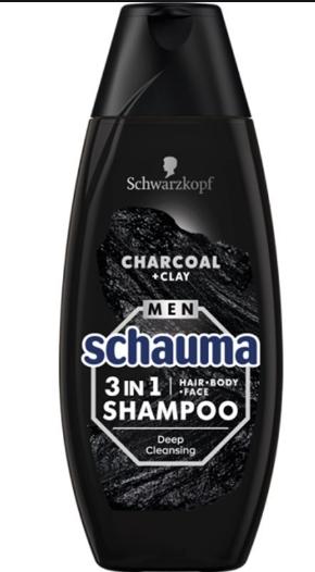 Produktbild Schwarzkopf Schauma - Men 3In1 Shampoo For Men Hair. Face & Body Charcoal & Clay 400Ml (400 ml, Flüssiges Shampoo)
