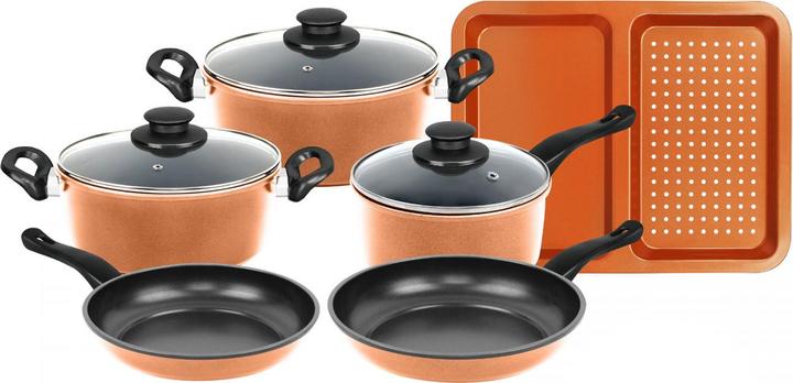 Image du produit Herzberg Cooking Set de casseroles avec couvercle en verre, Set de casseroles avec plaque de cuisson, cuivre, 9pcs (Ensemble de casseroles et de poêles de cuisson, Aluminium)