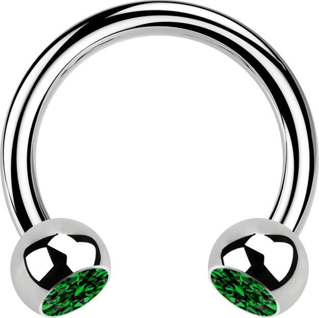 Produktbild Star Piercing Circular Barbell silber mit zwei Kugeln Kristall grün (ohne Messing, Chirurgenstahl 316L)