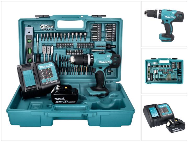 Produktbild Makita DHP 453 STX5 Akku Schlagbohrschrauber 18 V 42 Nm + 1x Akku 5,0 Ah + Ladegerät + 101 tlg. Zube (Akkubetrieb)