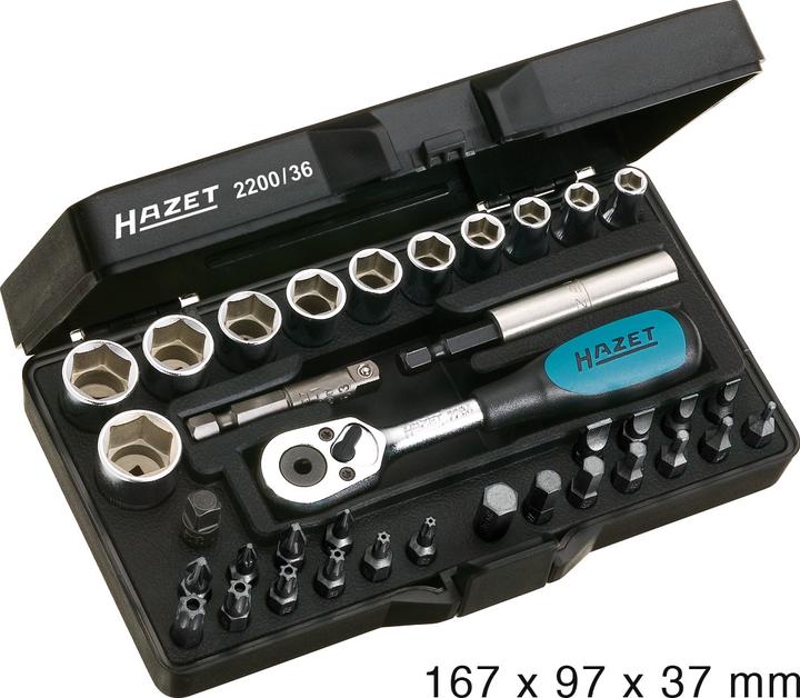 Produktbild HAZET Steckschlüssel Satz 2200/36 ∙ Vierkant6,3 mm (1/4 Zoll), Sechskant6,3 (1/4 Zoll) ∙ Aussen Sech… (10  mm, 14 mm, 11 mm, 12 mm, 13 mm)