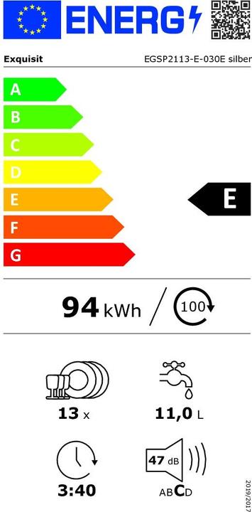 Etichetta energetica Exquisit EGSP2113-E-030E argento