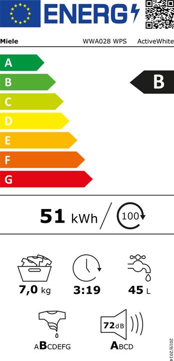 Energie-Label Miele Waschmaschinen WWA028 WPS ActiveWhite (7 kg, Rechts)