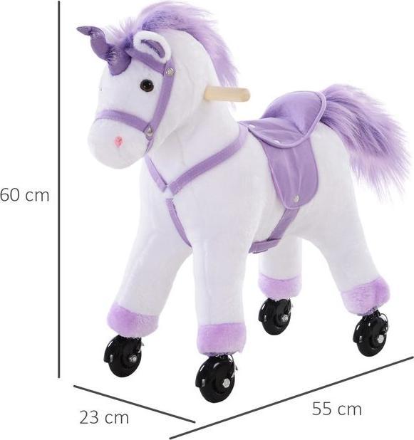 Image du produit Swisshandel24 Cheval à roulettes Jouer au cheval Animal d'équitation Locomotion Peluche Whinnying Violet 55 x 23