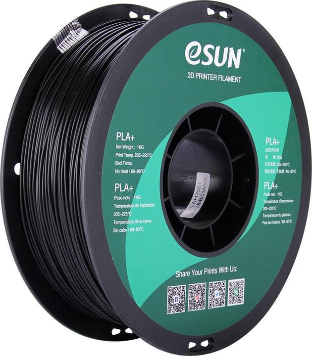 Produktbild eSUN PLA+ 1.75mm Schwarz 1Kg (PLA+, 1.75 mm, 1000 g, Schwarz)