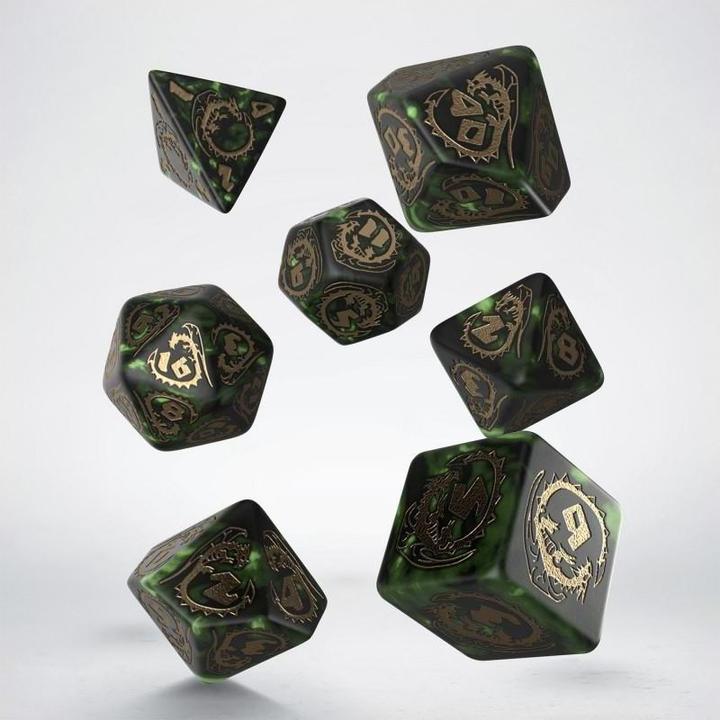 Actual product image Q Workshop SDRA98 - Dragon Dice Set: Nephrite, green and gold (7 pieces)