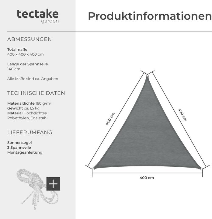 Produktbild tectake Sonnensegel (400 x 400 x 400 cm)