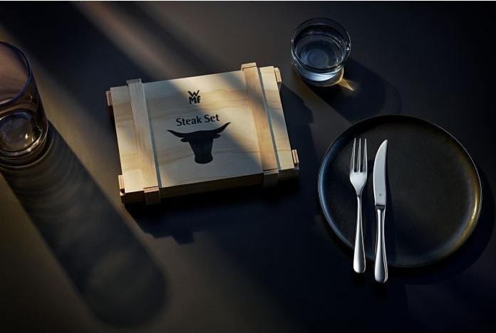 Produktbild WMF Steakbesteck Set Steakmesser 6 Personen 12tlg Spezialklingenstahl Eichenholz Holzkiste (12 Stück, Besteck Set)