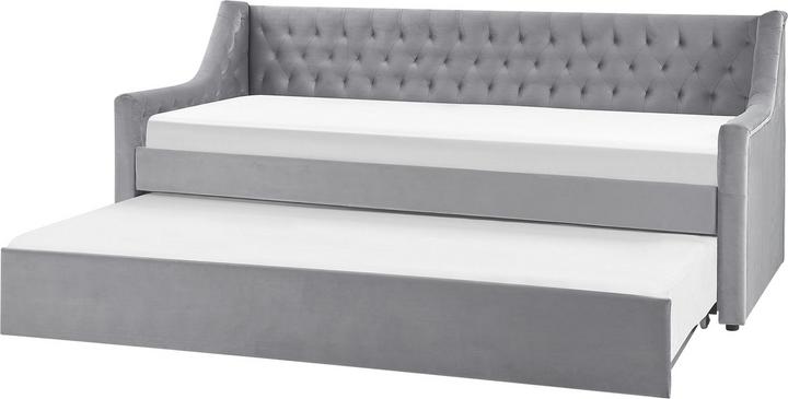 Produktbild Beliani Tagesbett ausziehbar Samtstoff grau Lattenrost 90 x 200 cm MONTARGIS (90 x 200 cm)