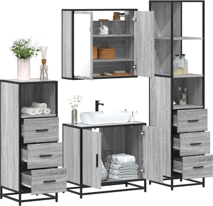 Immagine prodotto VidaXL Set di mobili da bagno a 4 pezzi Grigio Sonoma in legno