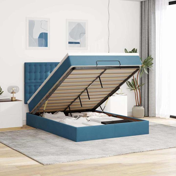 Produktbild VidaXL Ottoman-Bett mit Matratzen & LEDs Dunkelblau 140x190 cm Samt (140 x 190 cm)