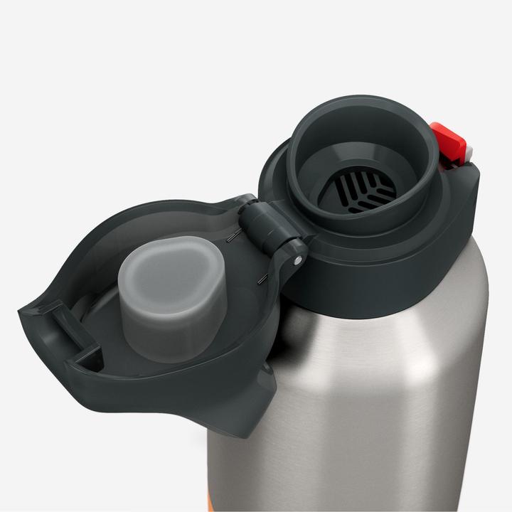 Actual product image Quechua 1 L insulated stainless steel flask 900 with quick-release cap for hiking - Grey (1 l)