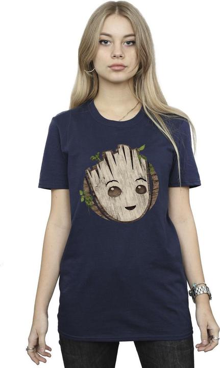 Actual product image Womens/Ladies I Am Groot Wooden Head Cotton Boyfriend T-Shirt (3XL)